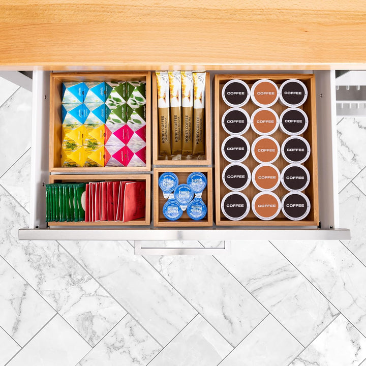 Seville Classics Bambus Premium Organizer Aufbewahrungskörbe für Küche, Besteck, Speisekammer, Schra