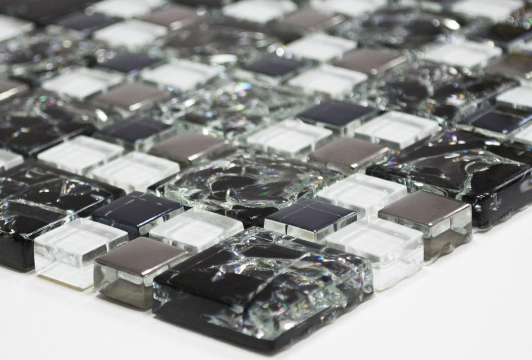 Glasmosaik Kombination Crystal mix schwarz/klar/silber Transluzent Transparent 3D, Mosaikstein Forma