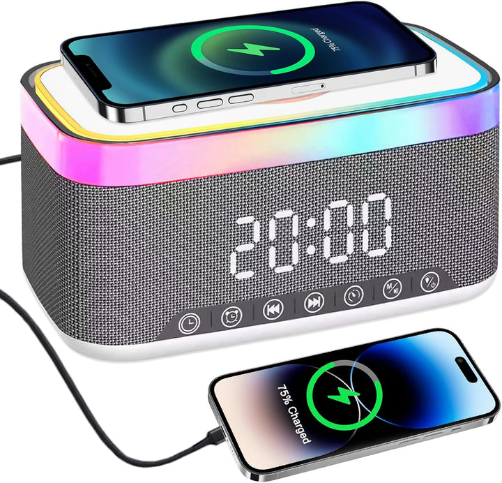 PORFOYO Digitaler Wecker mit Licht und Ladestation, 3-in-1 Wecker Digital mit Bluetooth Lautsprecher