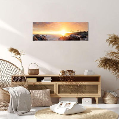 Panorama Bilder auf Leinwand Meer Strand Felsen Leinwandbild 90x30cm Wandbilder Dekoration Wohnzimme