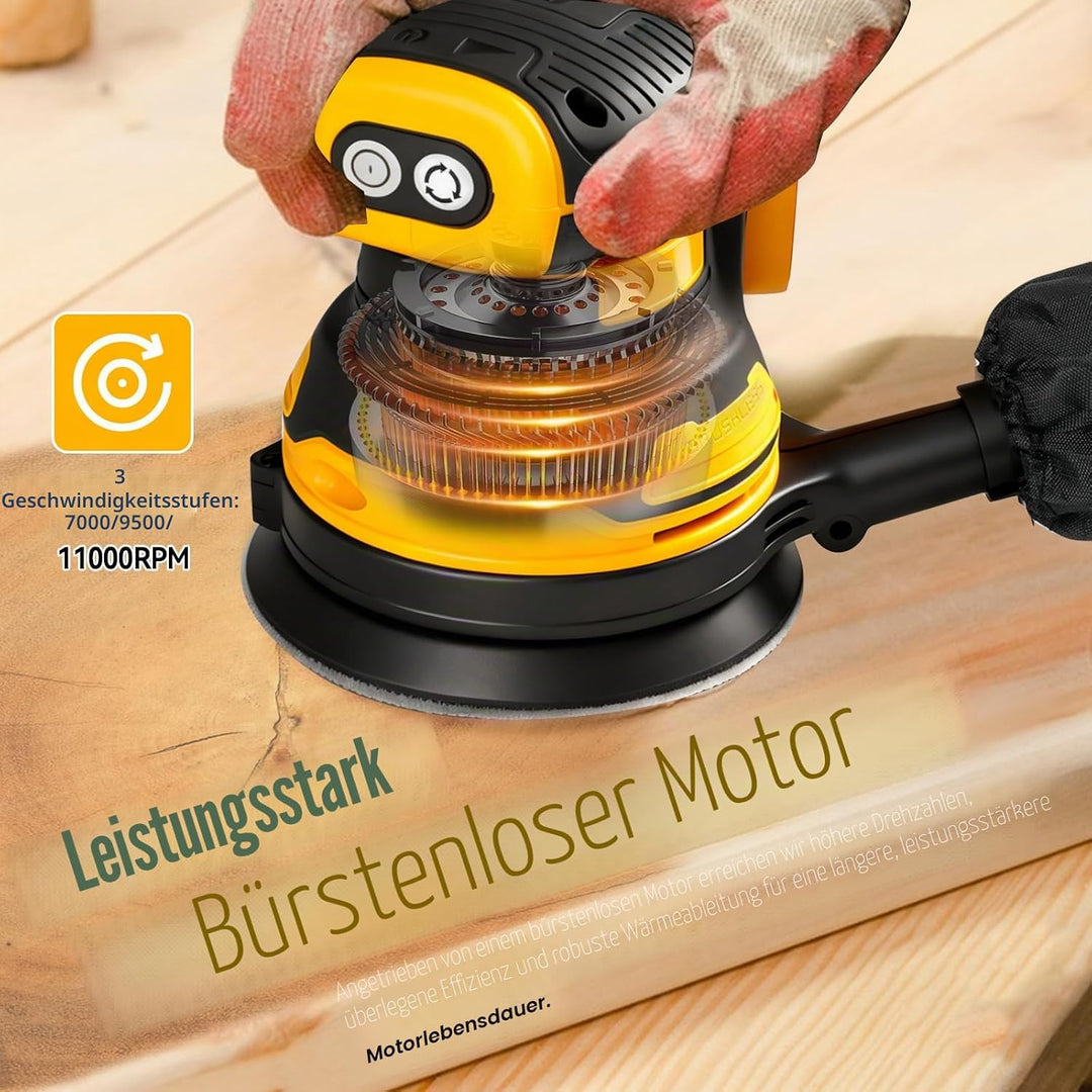 Exzenterschleifer, Akku-Rundschleifer kompatibel mit 18V 20V DEWALT Akkus, bürstenloser Motor, 11000