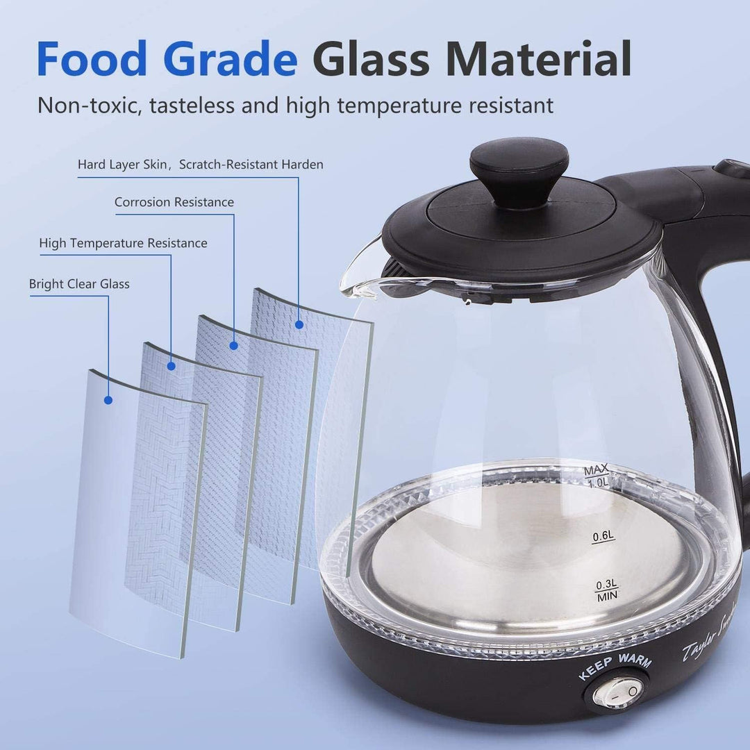 Taylor Swoden Wasserkocher Klein,1 Liter Wasserkocher Glas Led, 2200W Electric Kettle, Warmhaltefunk