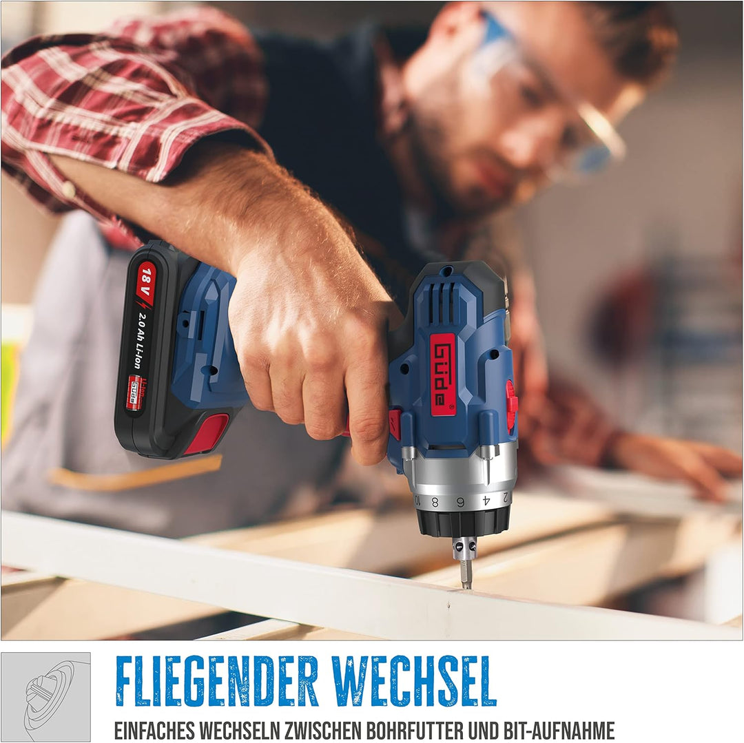 Güde 58524 Akku Bohrschrauber BS 18-0 II (18 V, Li-Ion, ohne Akku und ohne Ladegerät, integriertes L
