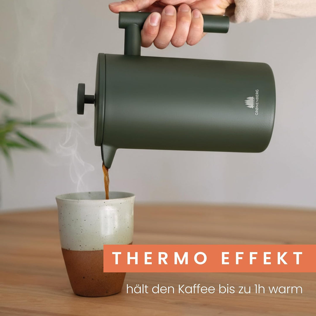 Groenenberg French Press Forest (grün) 600 ml o. 1 Liter I Hochwertige Kaffeepresse mit Thermo Warmh