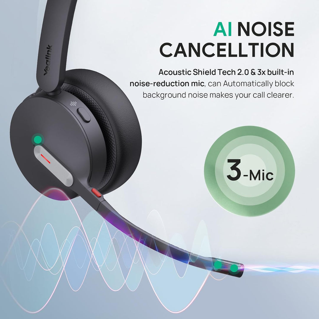 Yealink WH64 Wireless Headset mit Mikrofon,185 m Reichweite DECT &amp; Bluetooth Mono Kabelloses Headset