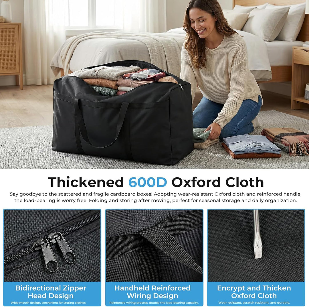 4 Stück Aufbewahrungstasche 105L, 600D Oxford Heavy-Duty Umzugstaschen mit Reissverschlüssen Handgri