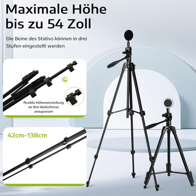 GEEKOTO Magnetische Anziehung Handy Stativ Ausziehbar, 54" Stativ für Smartphone mit 360-Grad-Panora