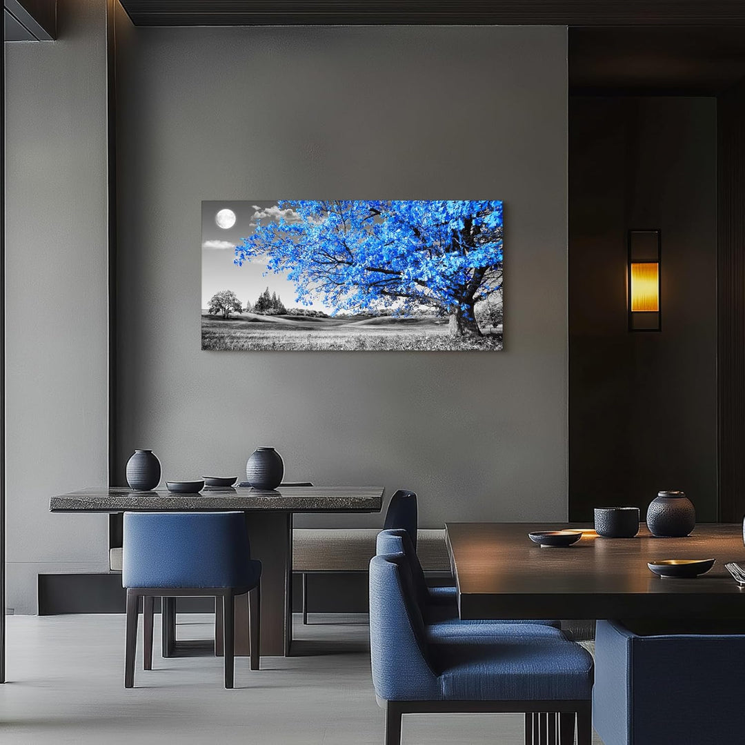 hyidecorart Bilder Baum Blaue, Natur Bäume Leinwand Bilder, 1 Teilig Wandbilder Wohnzimmer, Vintage
