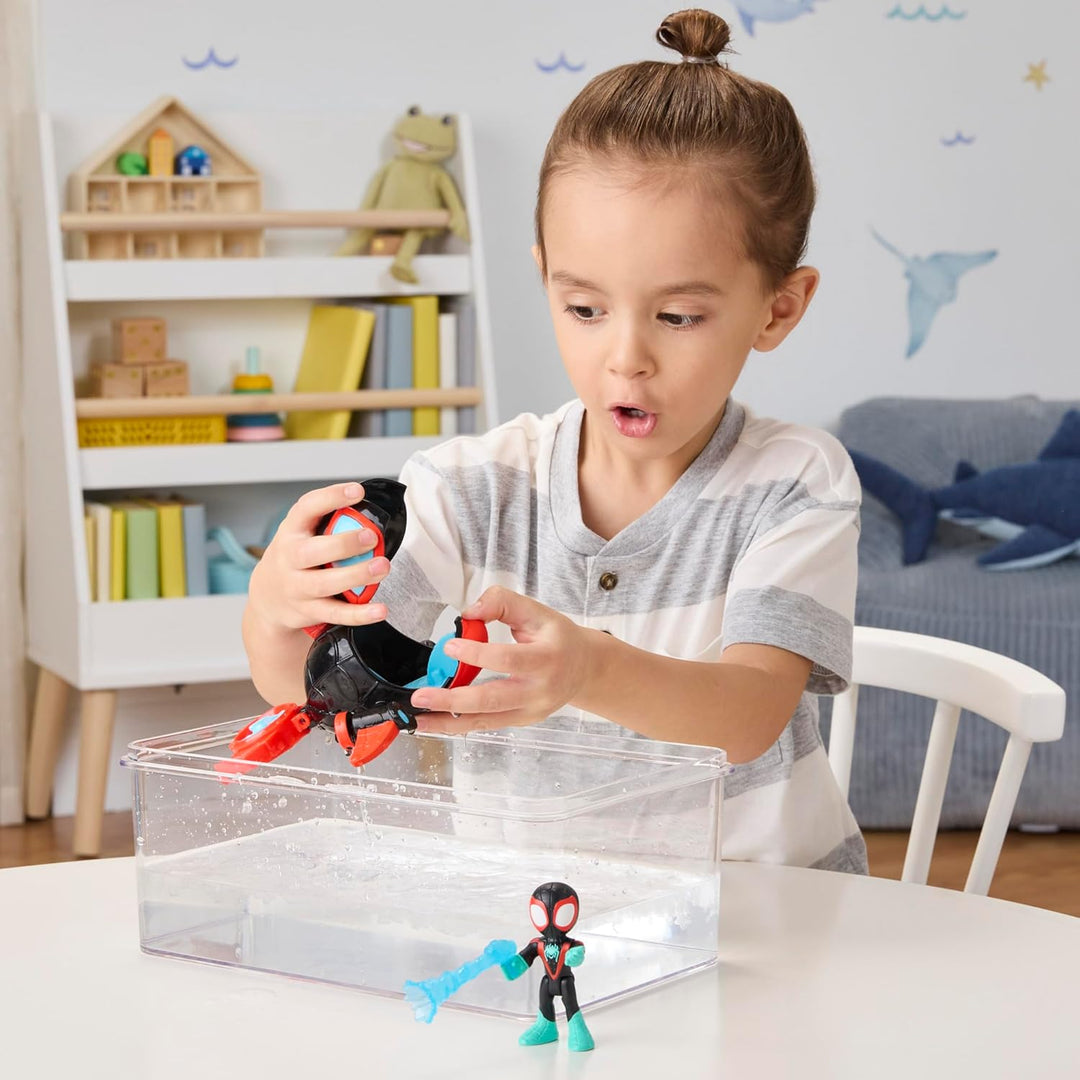 Marvel Spidey und Seine Super-Freunde – Water-Webs Spielzeug mit 7,6cm Miles „Spin“ Morales Figur &