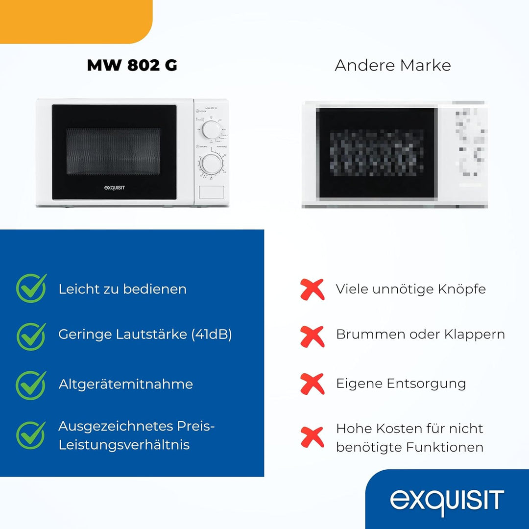 Exquisit Mikrowelle MW 802 G | Mikrowelle mit Grill 1000 W | 700 W gesamt | Timer | Mikrowelle klein