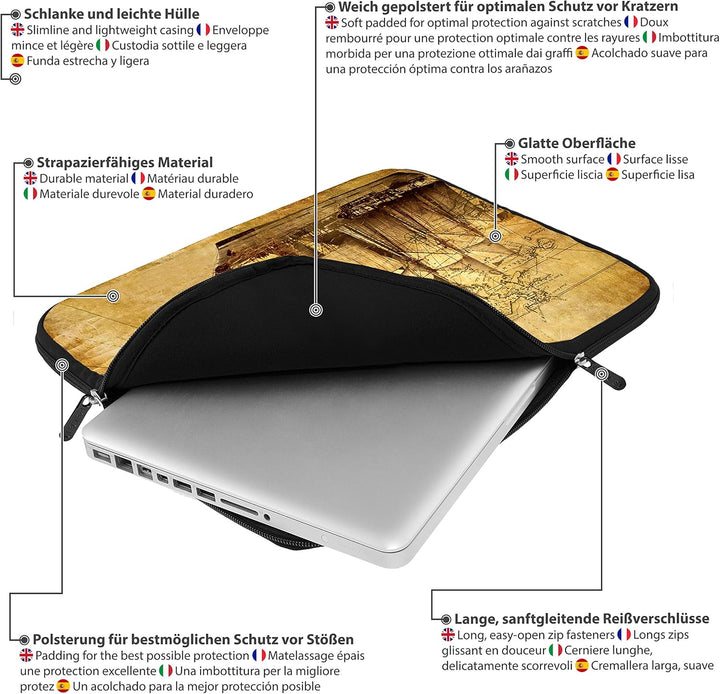 PEDEA Design Schutzhülle Notebook Tasche bis 13,3 Zoll (33,7cm) mit Design Mauspad, Sailing Ship