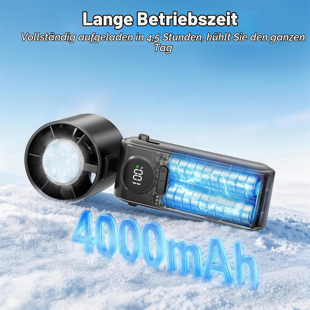 Handventilator mit Eiskompressorfunktion, Tragbarer Mini Ventilator, Leistungsstarker Handventilator