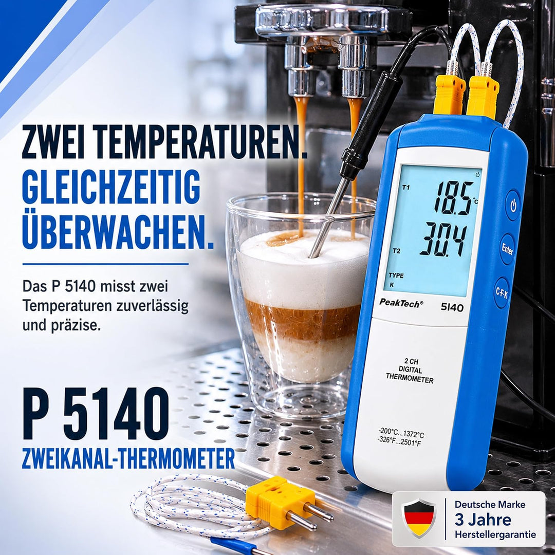 PeakTech 5140-2CH Digital Themometer Typ-K -200°C … 1372°C 2 Kanal, 2 Kanal
