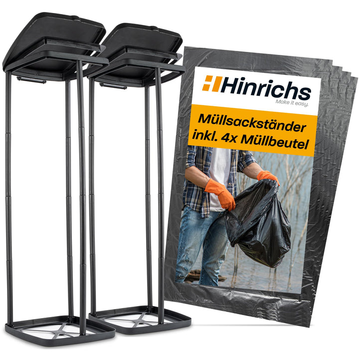 Hinrichs 2X Müllsackständer 120L - Höhenverstellbarer Müllbeutelhalter mit Deckel & Klemmring für 12