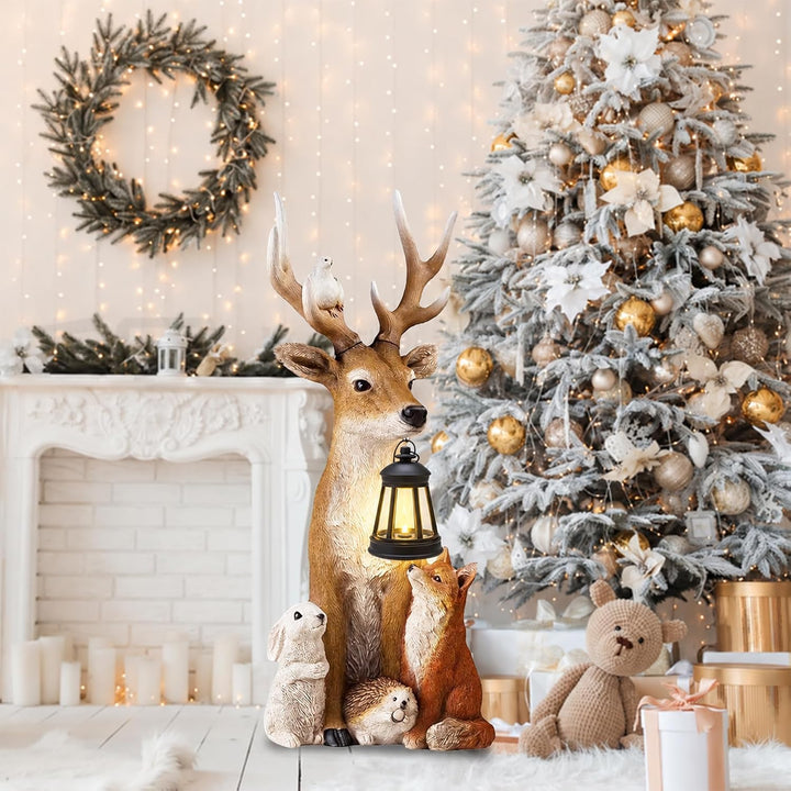 Weihnachtsdeko Hirsch Mit Solar LED Laterne,Gartenfigur B, B