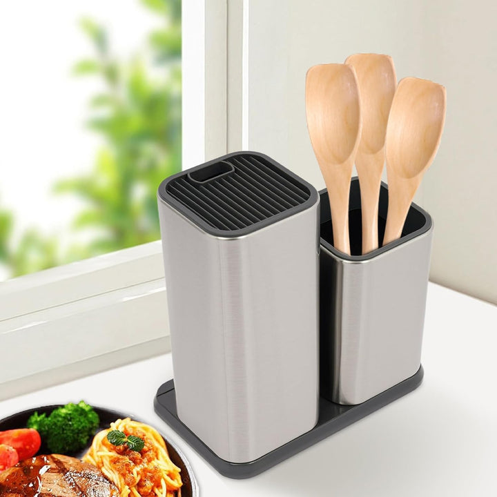 2 in 1 Messerblock ohne Messer, Mit Schlitzen und multifunktionalem Lagerregal, Suitable for kitchen