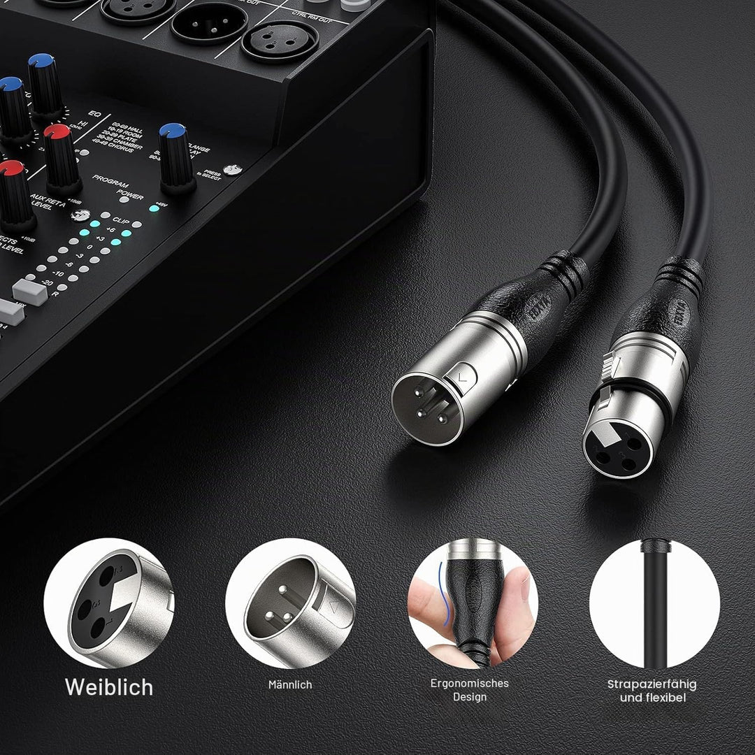 EBXYA XLR Mikrofonkabel 5M- Profi-Kabel mit Kreuzgeflechtschirm &amp; 3-Pin Symmetrisches Design fur Stu