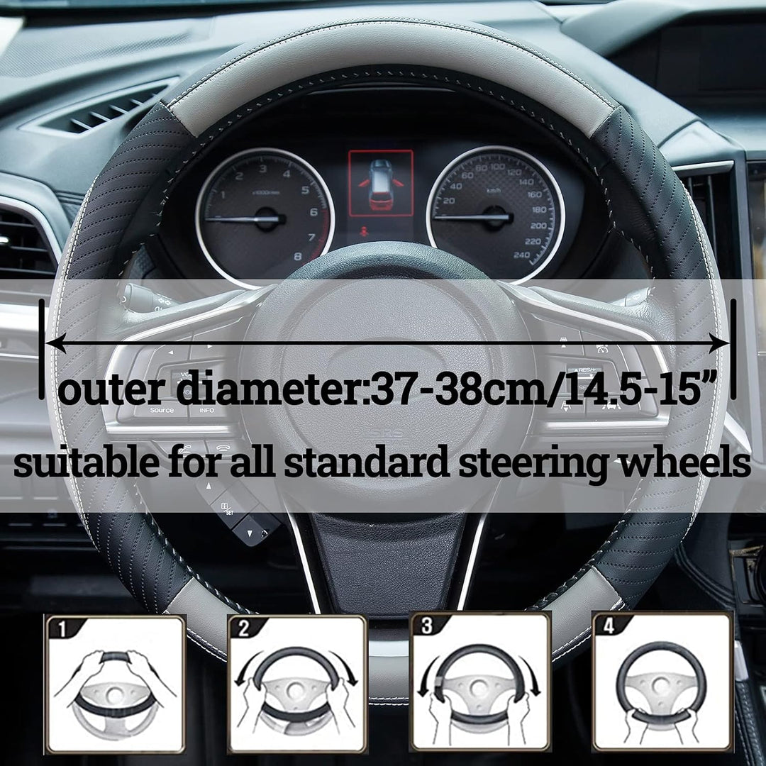 ZATOOTO Lenkradbezug Auto, Lenkradbezug Leder, 37-38cm, Anti Rutsch, Universal, Grau, Grau