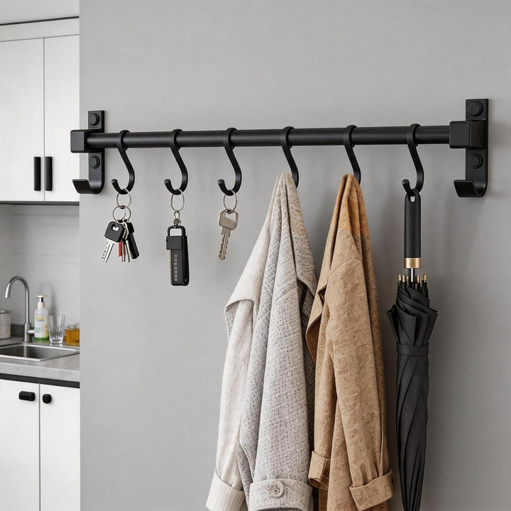 Hakenleiste Küche 40 cm, Aluminium Hängeleiste Küche, Stange für Küchenutensilien mit Beweglichen Ha