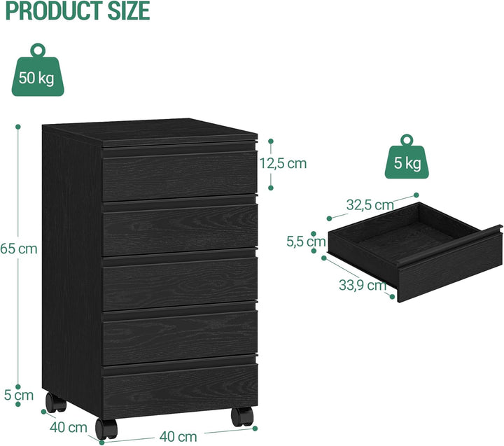 Hzuaneri Rollcontainer, mobiler Aktenschrank, Schubladenschrank mit 5 Schubladen, Lagerschrank für B