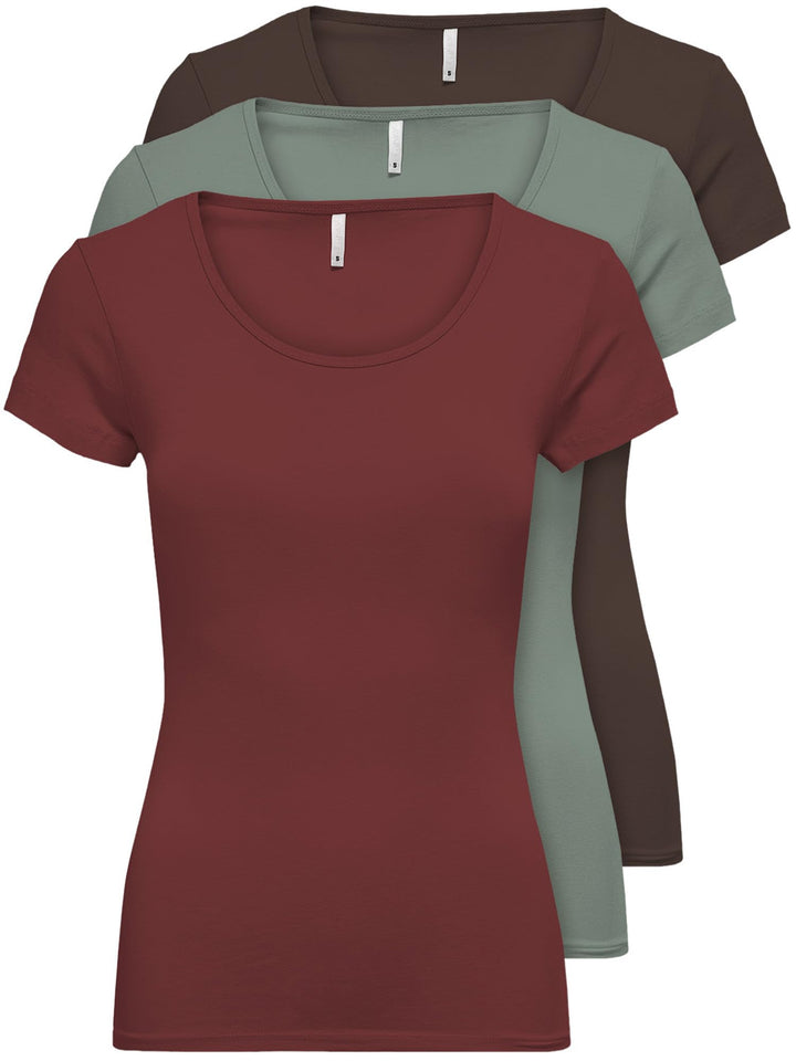 ONLY 3er Pack Damen T-Shirt schwarz oder weiss Kurzarm lang Basic Sommer T-Shirts XS S M L XL 152091
