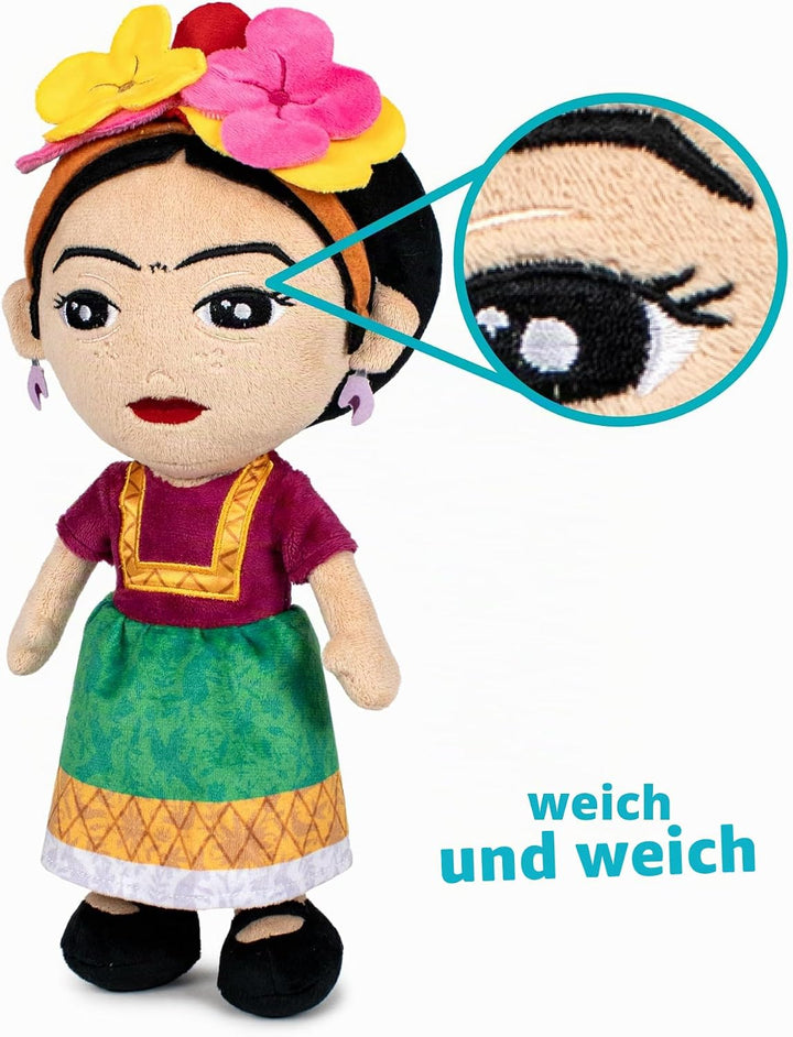 Famosa Softies 760023277 Frida Kahlo Plüschtier, 27 cm, in Unit Display, Hommage 70. Jubiläum, detai