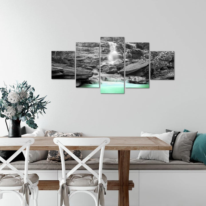 Runa Art Wandbilder Wasserfall 5 Teilig Bild auf Vlies Leinwand Deko Wohnzimmer Schlafzimmer Panoram