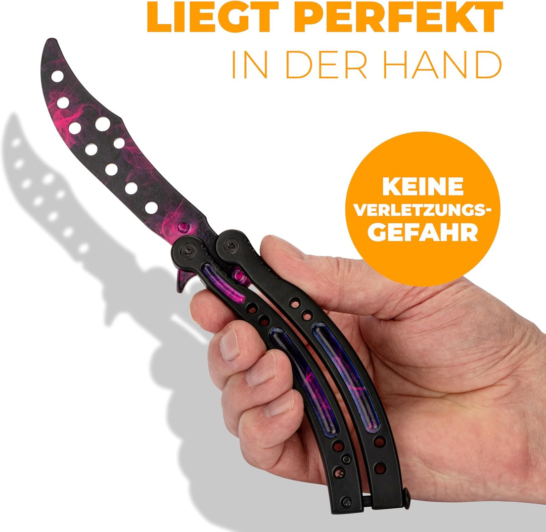 MAJESTY FOREST® Butterfly Trainer im CSGO-Stil – Edelstahl Balisong Trainer mit stumpfer Übungskling