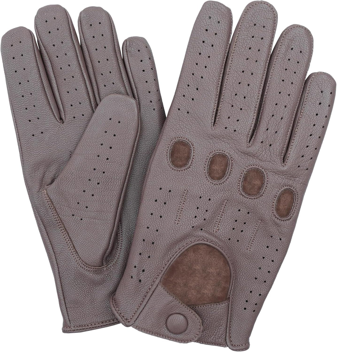 Leatherick Autofahrer Handschuhe Herren – Weiche, Perforierte Fahrhandschuhe mit atmenden Fingerknöc