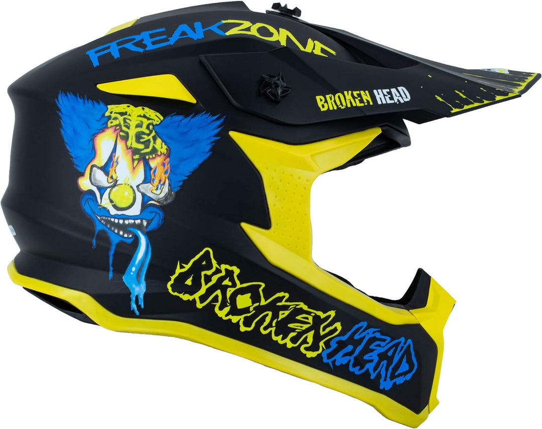 Broken Head FreakZone Motocross-Helm Blau-Gelb – Cross-Helm – MX – Quad – Supermoto M 57-58 cm, M 57
