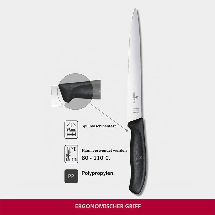 Victorinox, Swiss Classic, Profi Filetiermesser, Extra Scharfe Klinge, gerader Schliff, 20 cm, Robus