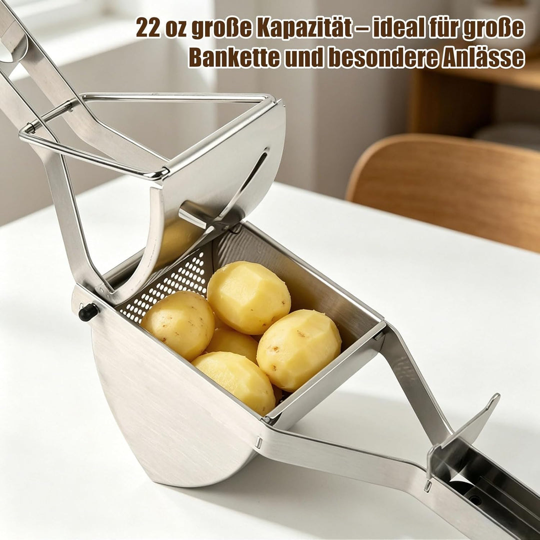 Kartoffelstampfer Edelstahl Set – Kartoffelpresse mit 650ml Fassungsvermögen, inkl. Schäler, Reinigu
