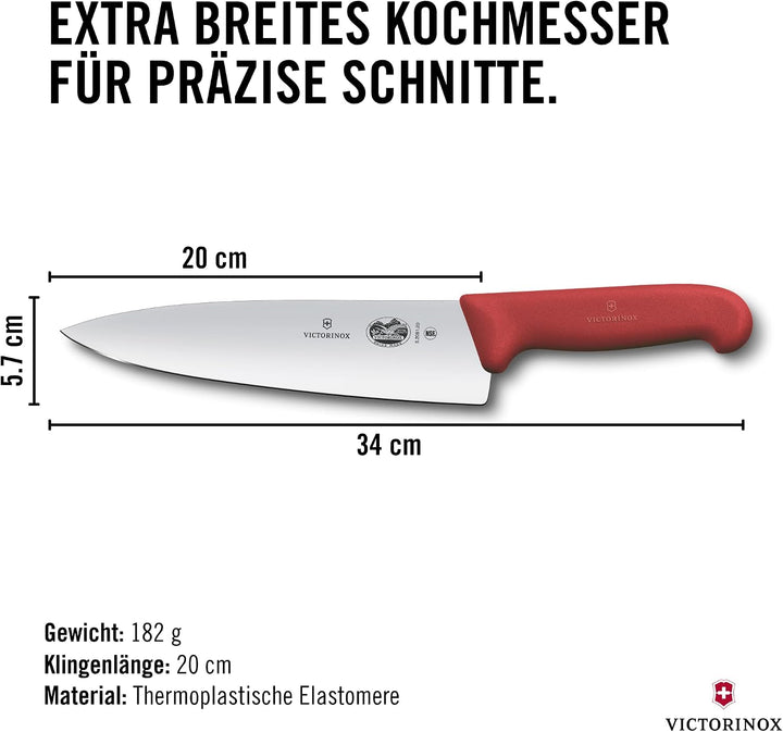 Victorinox Fibrox Kochmesser, Breites Universalmesser für Fleisch, Fisch, Gemüse und Kräuter, 20 cm,