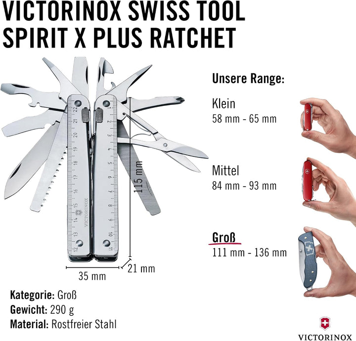 Victorinox Schweizer Taschenmesser Swiss Tool X Plus Ratchet, 40 Funktionen, Multitool inkl. Kombi-S