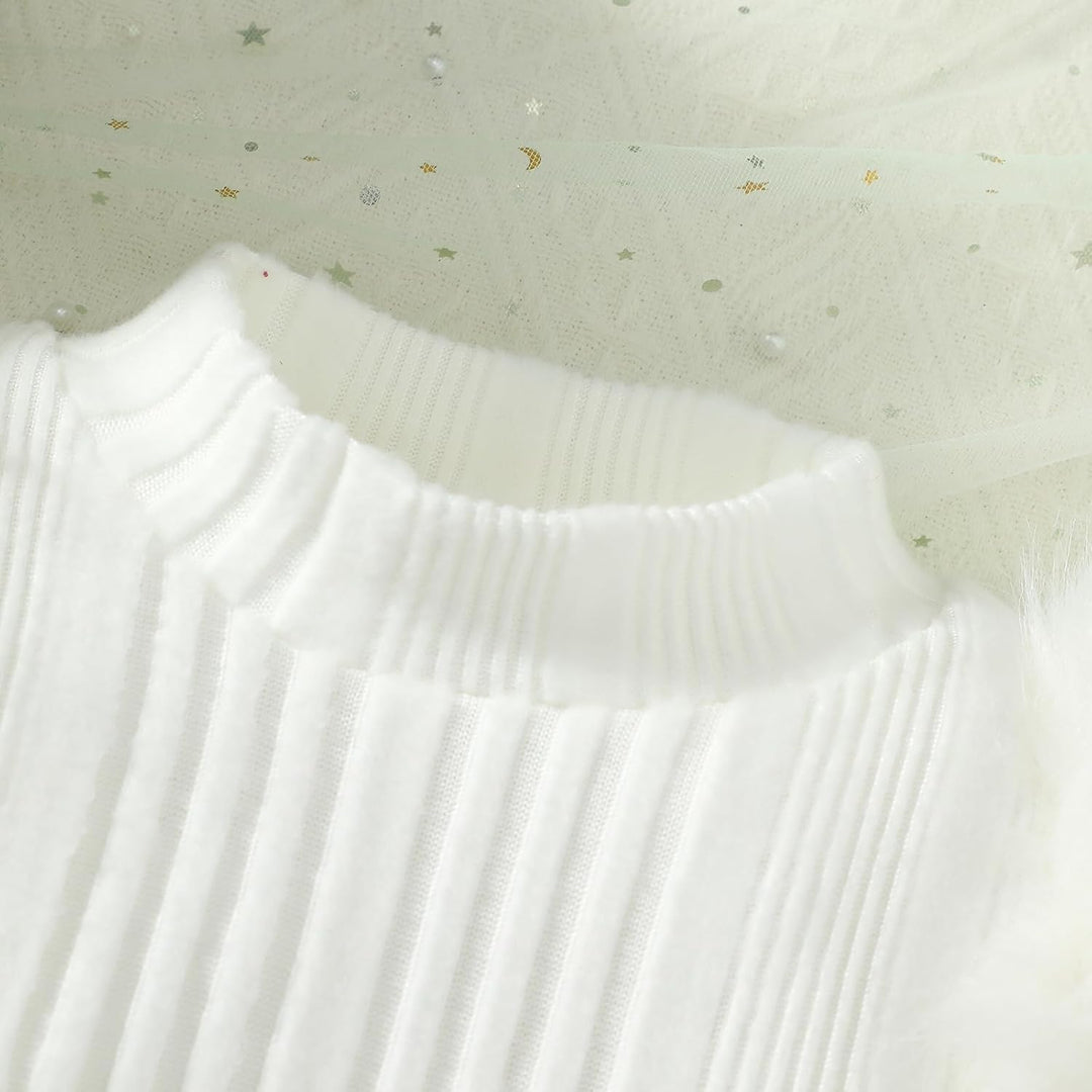 Kleinkind Baby Mädchen Kleidung Langarm Strick Rippenoberteile Schleife Cord Hosenträgerrock Kleid O