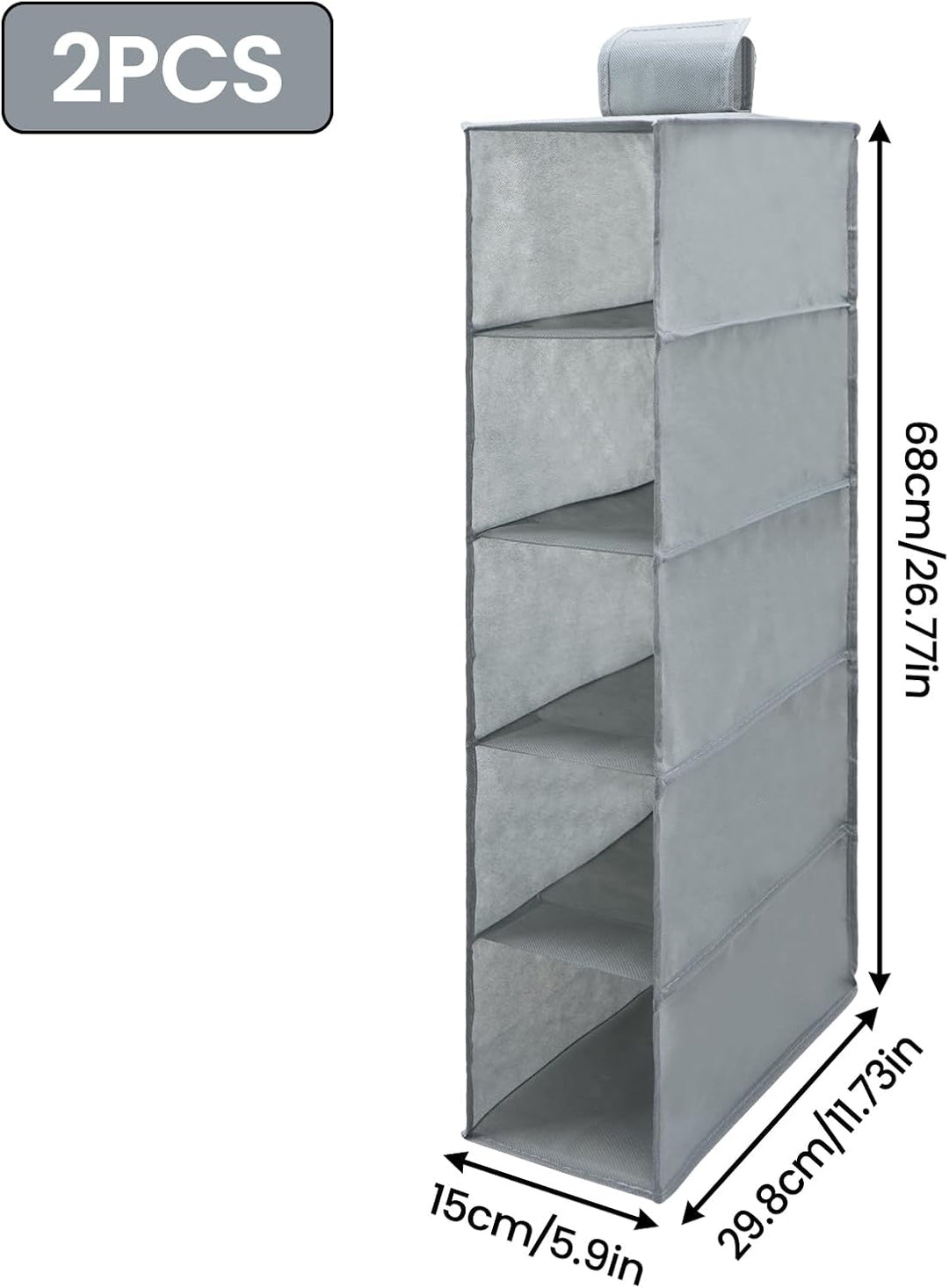 2 Stück Hängeregal Stoff mit 5 Fächer, Zusammenklappbar Hängeaufbewahrun, Kleiderschrank Organizer,