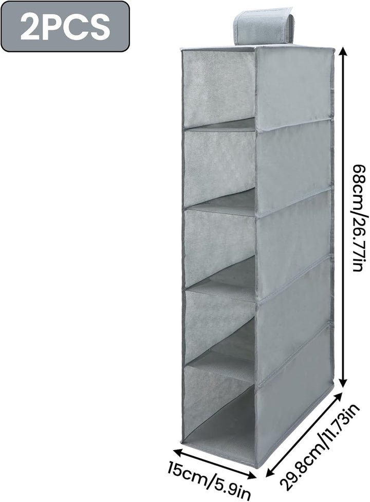 2 Stück Hängeregal Stoff mit 5 Fächer, Zusammenklappbar Hängeaufbewahrun, Kleiderschrank Organizer,
