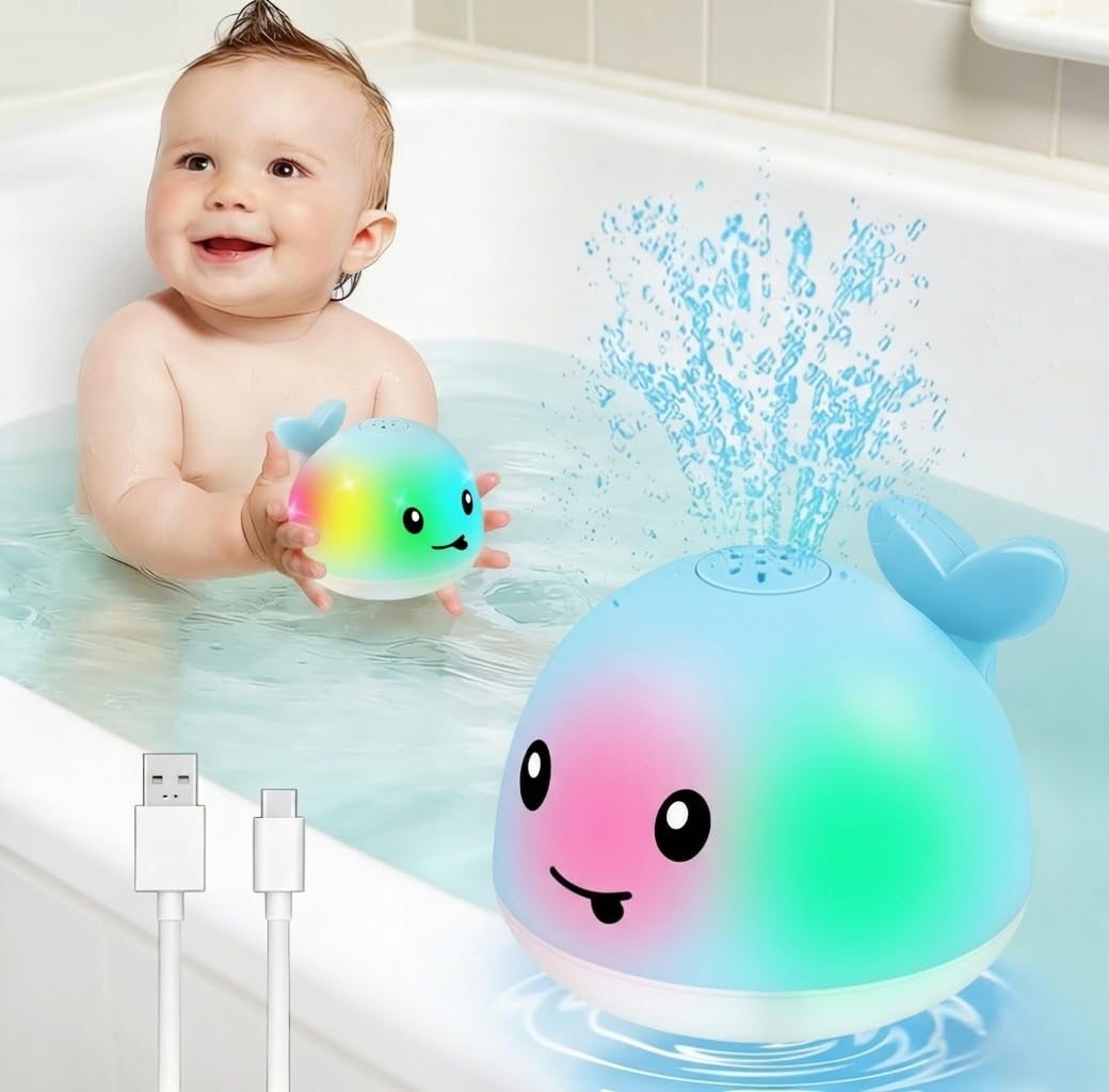 Gigilli Baby Badewannenspielzeug, Leuchtender Spritzender Wal-Spielzeug 6-12 12-18 Monate Badespielz