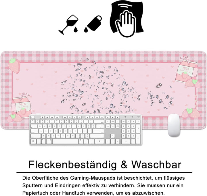 Mauspad Rosa Schreibtischunterlage Herzform 80x30cm Mousepad XL Gross Mauspad, Computer PC Tastatur