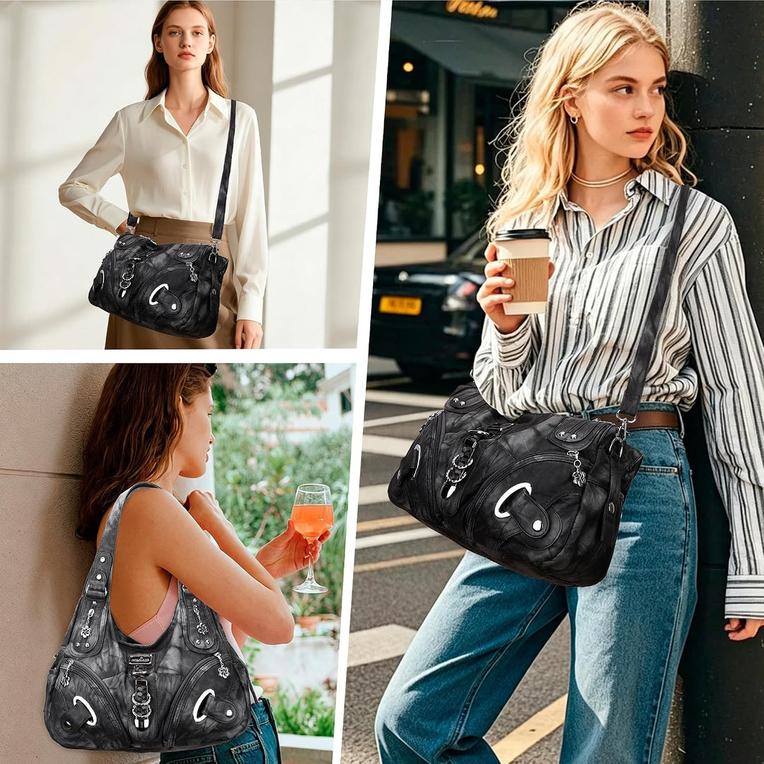 Angel Kiss Damen Schultertasche Hobo Tasche Umhängetaschen Schlusstaschen Henkeltaschen weiches PU L