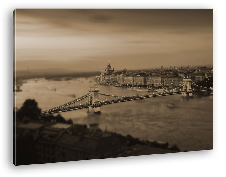 deyoli Budapest bei Abenddämmerung Format: 80x60 Effekt: Sepia als Leinwand, Motiv fertig gerahmt au
