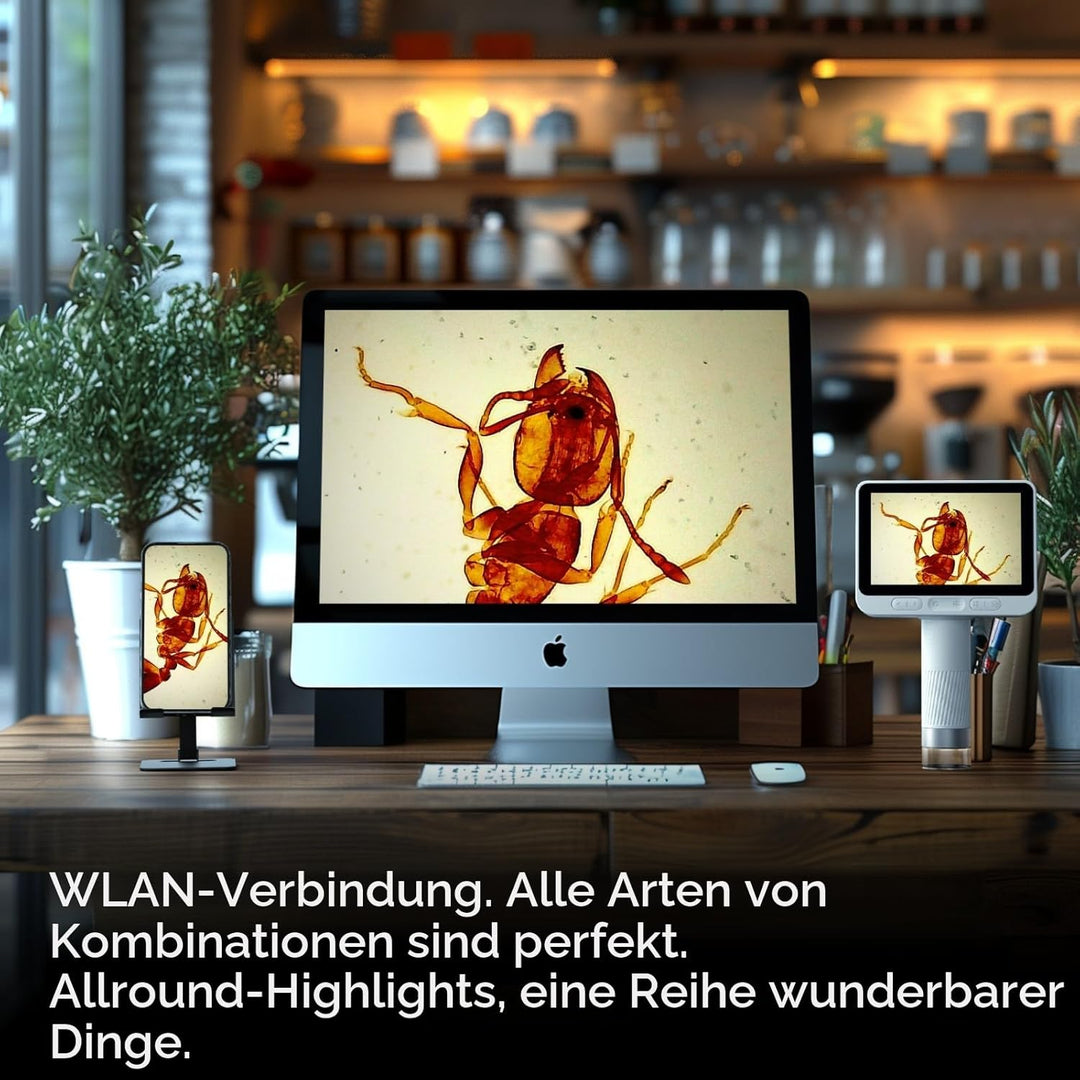 BEAVERLAB 4,0" IPS Mikroskop, digitales Mikroskop 100X-1600X, WiFi USB Mikroskop für Anfänger, 1080P