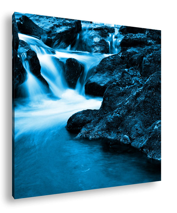 deyoli idyllischer Wasserfall in Irland Format: 70x70 Effekt: Monocrome Blau als Leinwandbild, Motiv