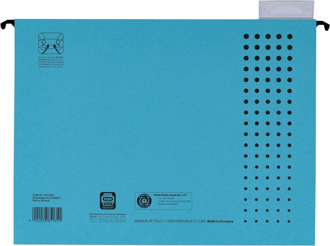 ELBA Hängemappe chic für A4, aus Karton, seitlich offen, blau, 25er Pack Hängemappe blau 25 Stück, H