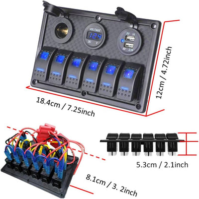 Thlevel wasserdichte 6 Gang Schalter Panel Rocker Schalttafel, 12V/24V Digitaler Spannungsmesser, Do