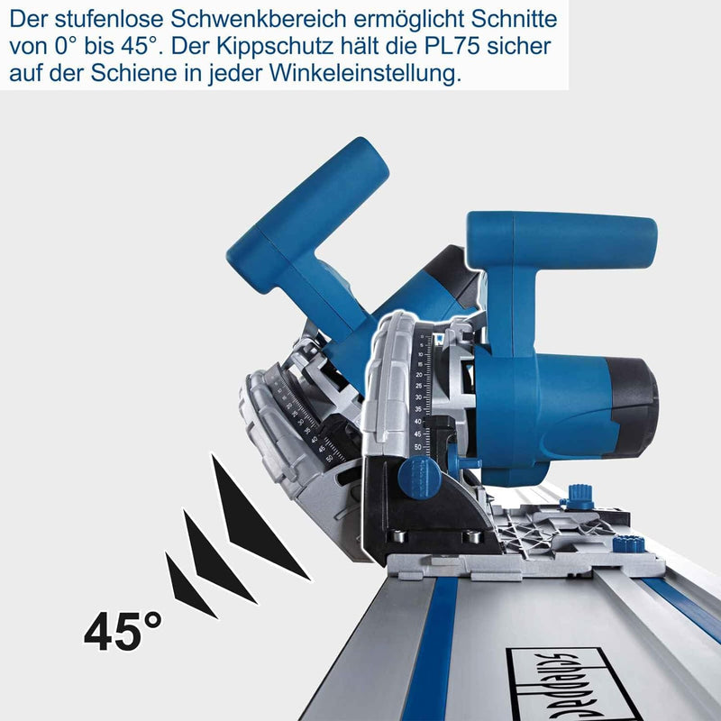 Scheppach Tauchsäge PL75 inkl. 1400mm Führungsschiene Handkreissäge | 1600W Leistung | Schnitttiefe