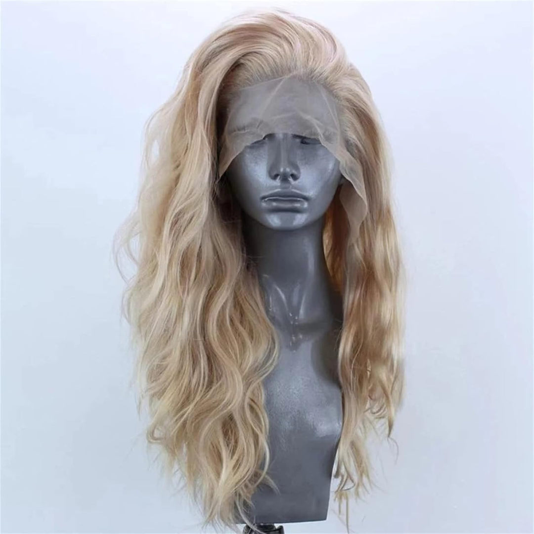 PORSMEER Blond Lace Front Perücke Lang Lockige Gewellte Perücke für Damen 13x4 Lace Front Glueless W
