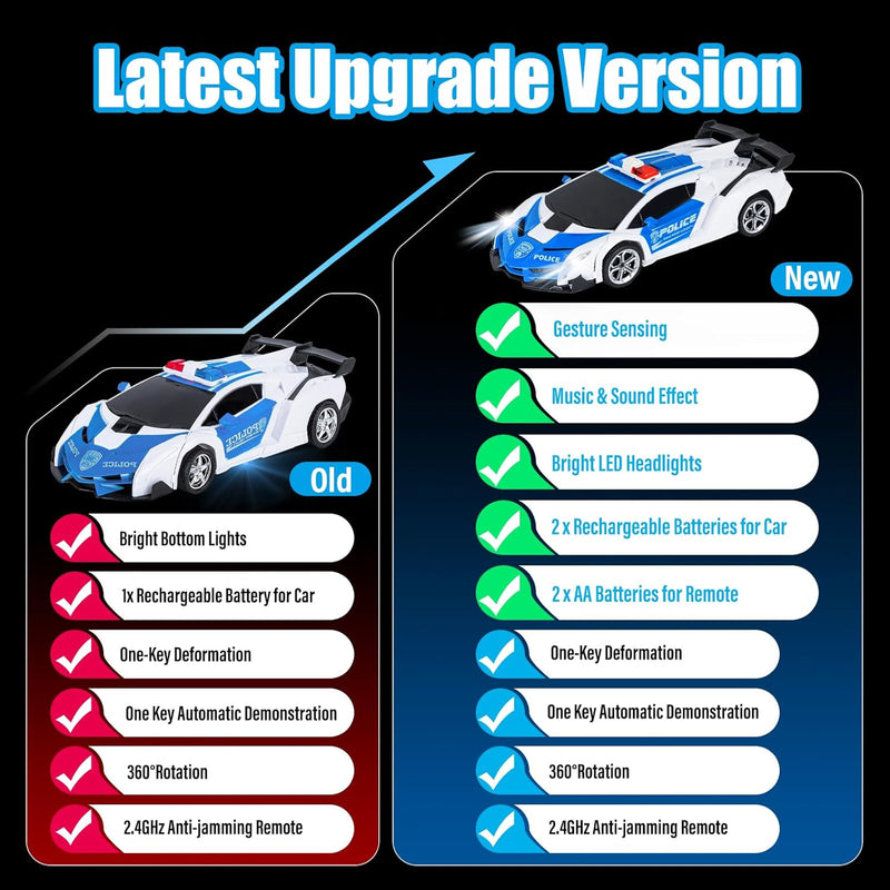 Highttoy Verformung Ferngesteuertes Auto Kinder, 2.4GHz Ferngesteuertes Polizeiauto mit Gestenerfass