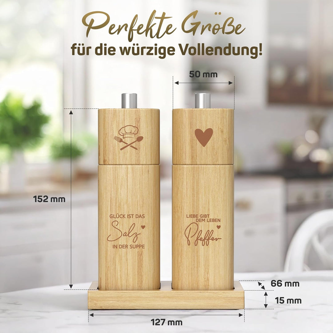 ELBFUCHS® Salz und Pfeffermühle Holz Gross [NEU] Liebevolles 2-er Set Pfeffer und Salzmühle mit Kera