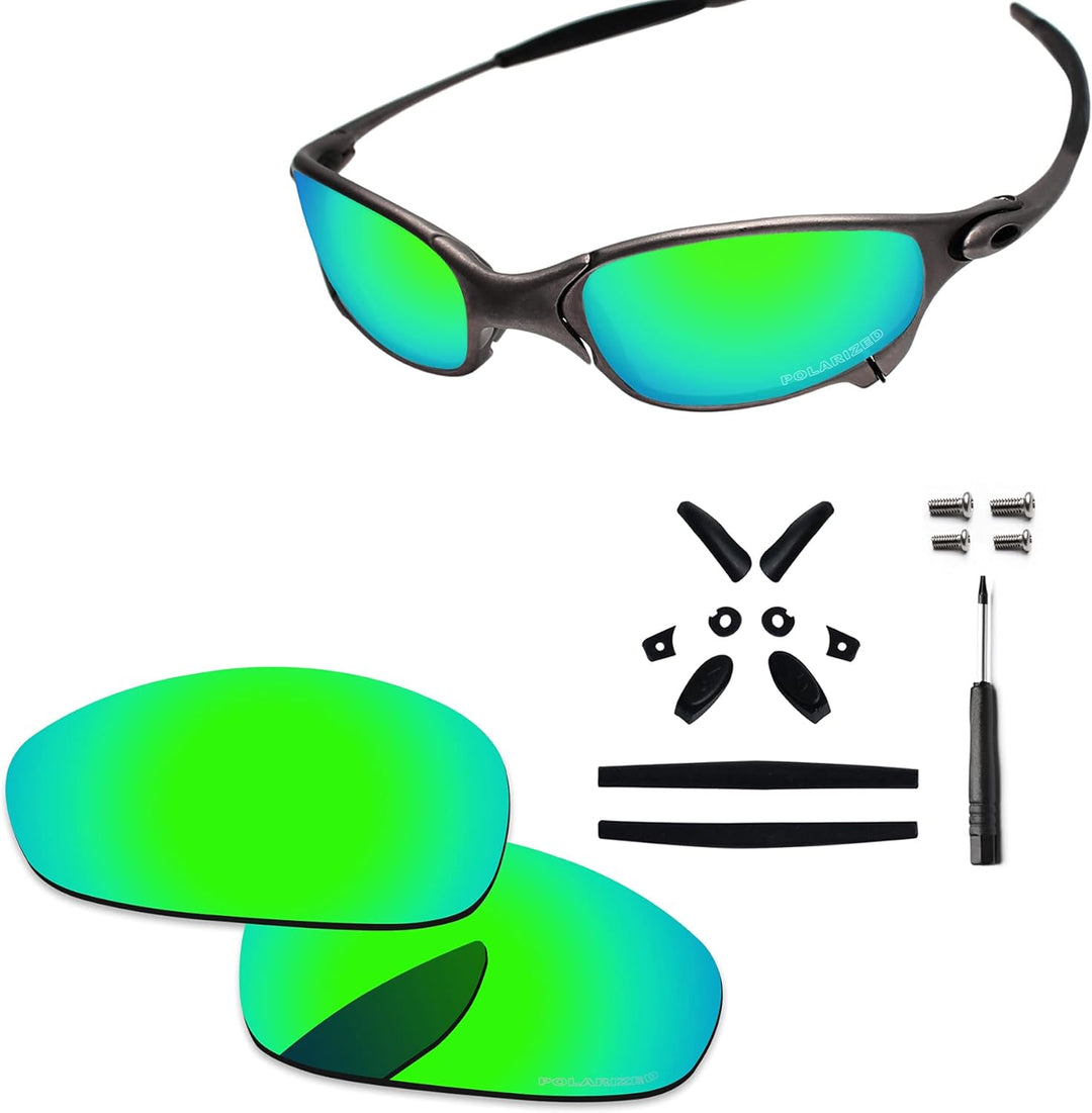 PapaViva Ersatzlinsen & Gummi-Kits für for Oakley Juliet Blaugrün – Polarisiert, Blaugrün – Polarisi